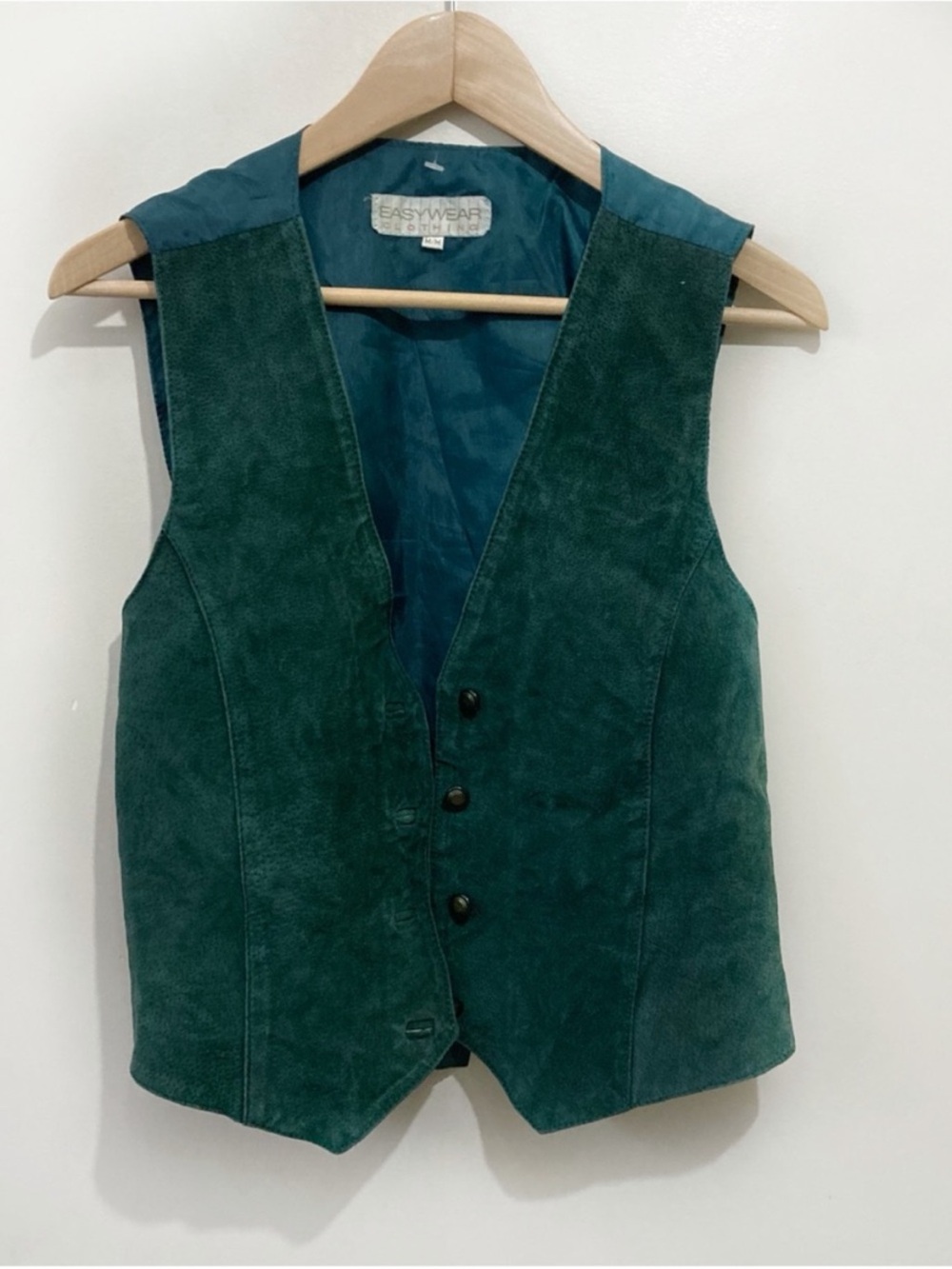 Vintage 90s Suede Leather Vest Forest Green Size Medium Loose Fit Cottagecore - Picture 2 of 10